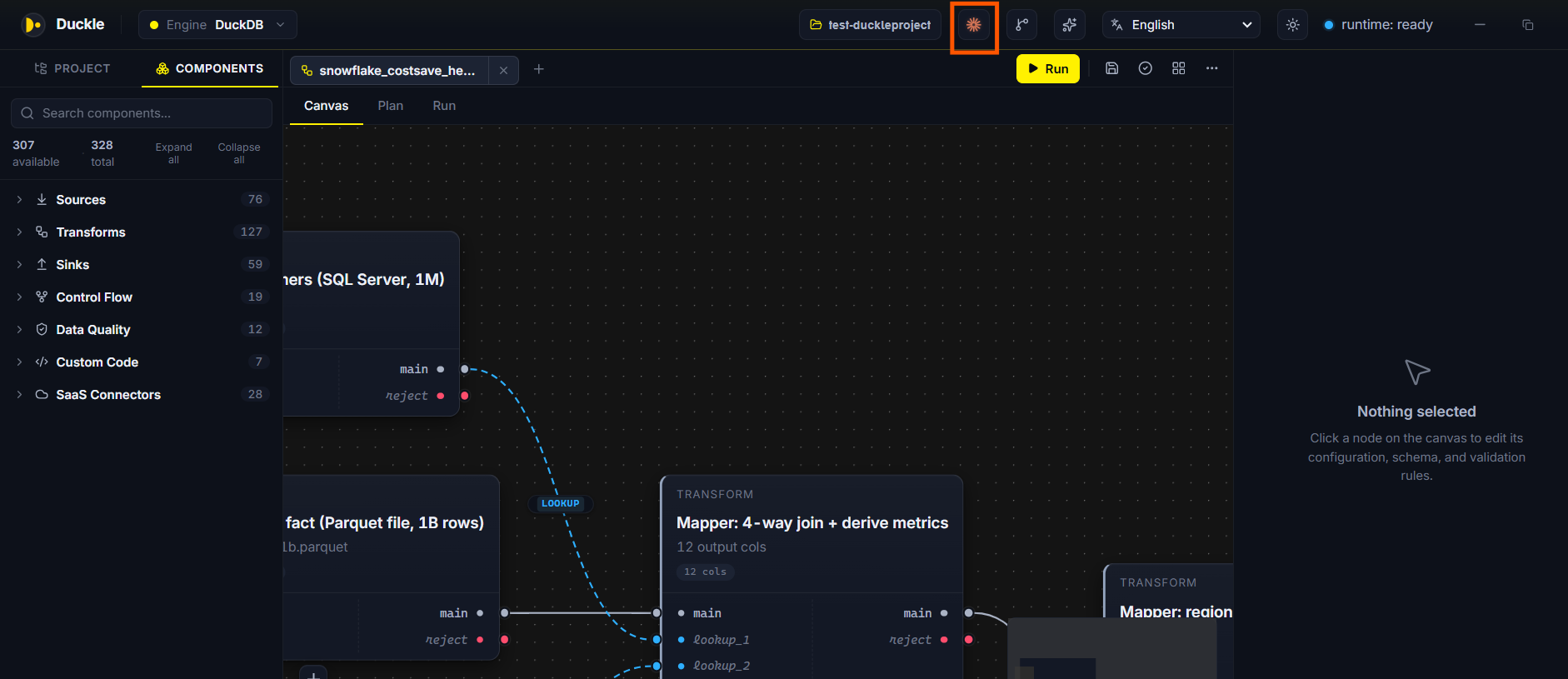 A pipeline with a 4-way join Mapper built through the MCP server
